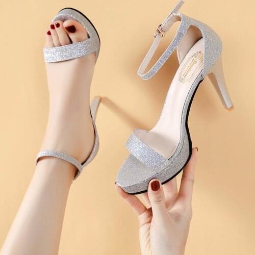 High heeled sandals women summer on platform heels sandals glitter high heels black pumps classic party wedding shoes sandalias