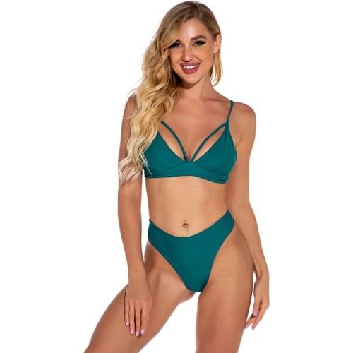 New Sexy Bikini Suit 2021Solid Color Swimsuit Womens Split Two Piece Brazilian Swimsuit Lace Up Bra Summer Sunshine Beach Green