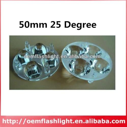 4-in-1 50mm 25 Degree High Power LED Glass Lens with Flat Surface - 1 Piece