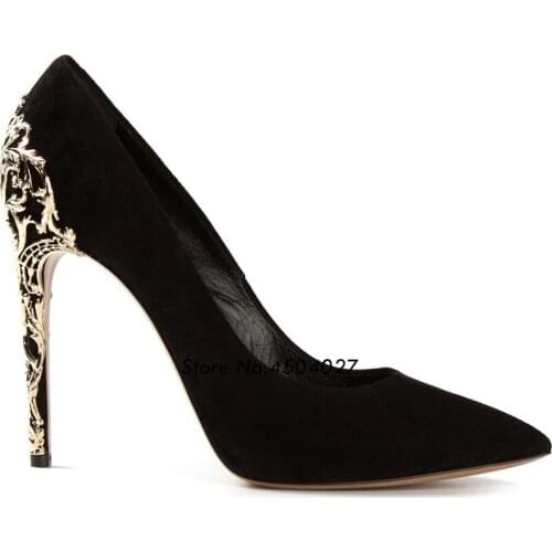 Sexy Stiletto High Heels Shoes Woman Black Red Pointed Toe Metal Decorated Womens Pumps for Party