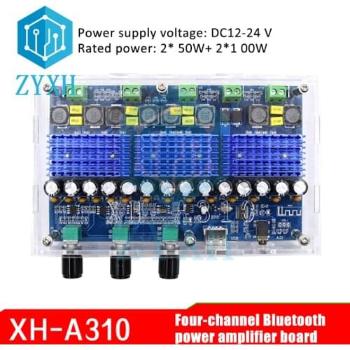 XH-A310 TDA3116D2 Bluetooth 5.0 Amplifier Board 50W*2+100W*2 4 Channel Digital Power AMP Dual Bass Subwoofer U Disk 3.5mm AUX