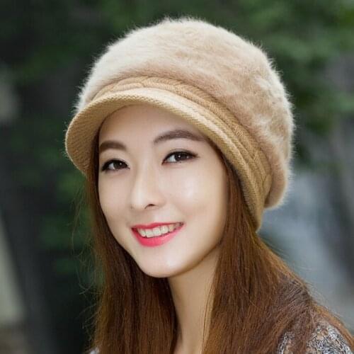 Hat womens autumn and winter rabbit fur cap benn thermal knitted hat knitted hat ear beret