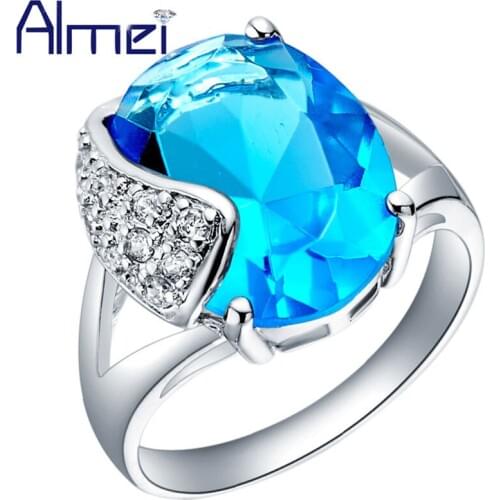 Almei Blue Purple Zircon Rings With Stones For Women Crystal Vintage Jewelry Silver Color Ring Party Bague Femme Anillos J085