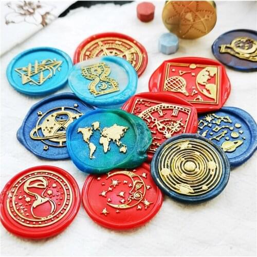 Moon stars Starry sky seal wax stamp Astronaut world map compass Paper airplane Stars moon Hourglass hot air balloon yin yang