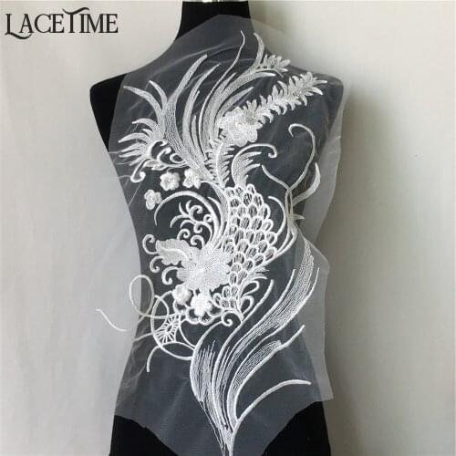 New 1 Piece Embroidery Mesh Lace Applique With Sequins Flower Sewing Fabric Trim For Wedding Dress, Costume Design