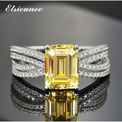 100% Real 925 Sterling Silver 7x9mm Emerald Cut Citrine Gemstone Diamond Ring Wedding Engagement Rings For Women Drop Shipping