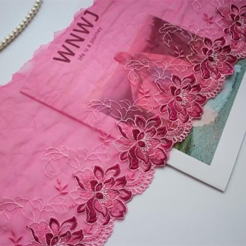 2Yards/lot Rose Red Embroidered Floral Tulle Lace Trim ,Mesh Embroidery Lace Trim