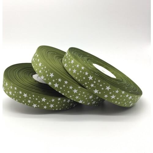5 Yards/lot 1Inch (25mm)Wide Army green Printing Stars Grosgrain Ribbon Hair Bow/Christmas/wedding DIY Sewing Craft