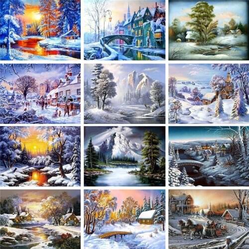 5D DIY diamond painting winter landscape water drill picture square / round diamond embroidery mosaic art home decoration gift