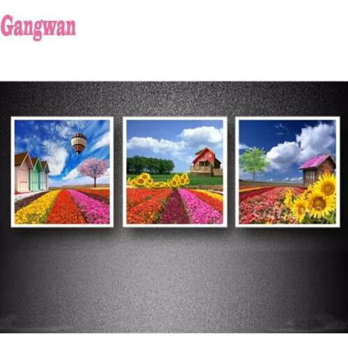 5d home decoration diamond painting sunflower landscape 3 pcs full drill square round diamond embroidery diamond cross stitch