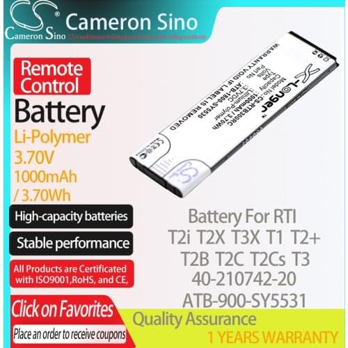 CameronSino Battery for RTI T2i T2X T3X T1 T2+ T2B T2C T2Cs T3 fits RTI 40-210742-20 ATB-1800-SY5530 Remote Control battery