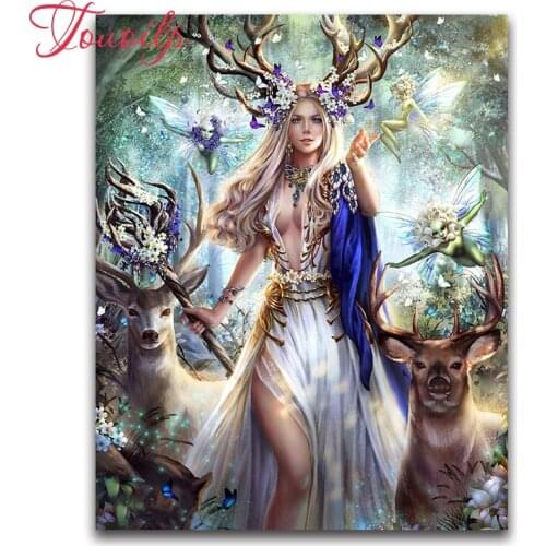 TOUOILP diy diamond embroidery portrait Girl and deer 5d diamond painting cross stitch picture of rhinestone crafts mosaic
