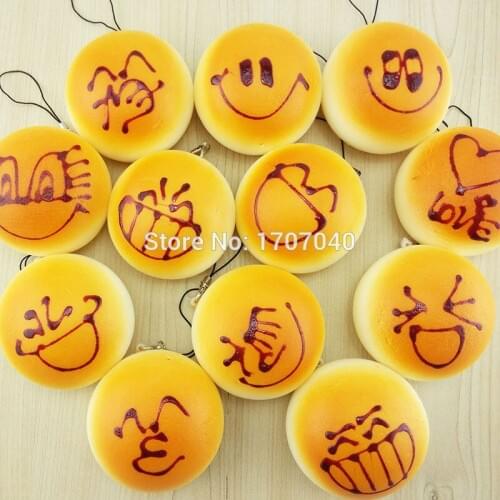 20 pcs 7cm Cute Expression Squishy Kawaii Bread Collectibles Kid Toy Wholesale