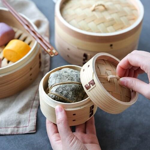 Breathable Handmade Bamboo Steamer For Home Hotel Breakfast Shop Mini Cake Bun Steamer With Handle Cover