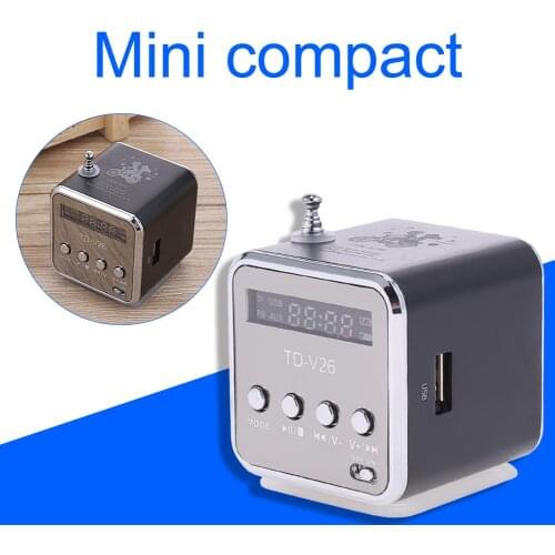 Td-V26 Black/Silver Mini Radio Fm Digital Portable 1.0 Inch Lcd Screen Rrdio Speaker With Receiver Support Tf Card