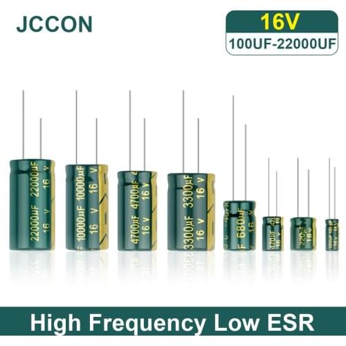 JCCON Aluminum Capacitor High Frequency Low ESR 16V 100UF 220UF 470UF 680UF 1000UF 2200UF Resistance Supercapacitor