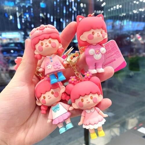 K20051 Kawiia 2021 New Cherry Blossom Girl Heart Pink Cute Pig Cat Hairband Flower Pvc Cartoon Doll Pendant Key Chain Woman