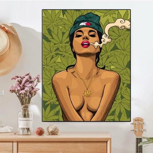 Cartoon Girl Smoking Pictures Canvas Painting Posters and Prints Wall Art Picture Prints Artwork for Living Room Home Decor