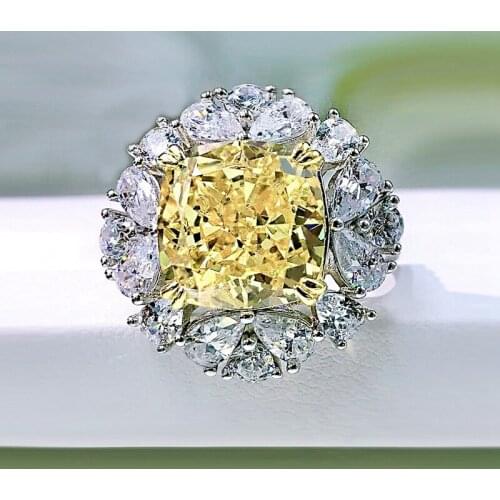 Classic 100% 925 Sterling Silver Ring Ice Flower Cut Created Moissanite Citrine Gemstone Engagement Fine Jewelry Luxury Rings