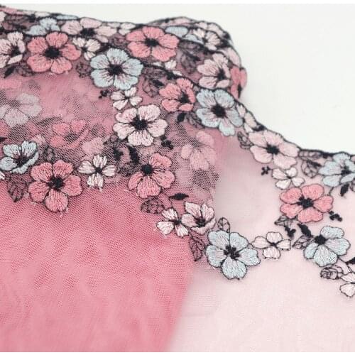 1 Meter 17.5 CM Wide Floral Garland Embroidered Lace Trim Pink Soft Mesh Fabric For Lingerie Underwear Dress Bra Decor Handmade