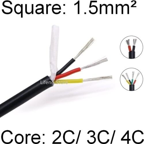 Square 1.5mm Sheath Wire 2 3 4 Core Super Soft Silicone Rubber Insulated Copper Cable Power Signal Line Hight Temperature Black