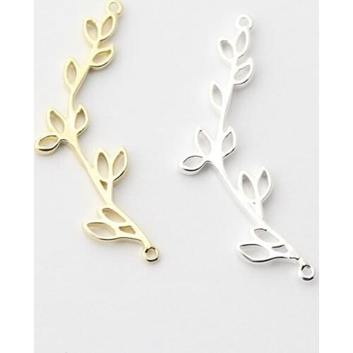 5pcs,38*12*1.5mm 24K Gold Color Plated Brass,With Leaves 2 Holes Connect Charms Necklace Accessories