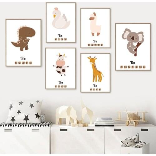 Cute Koala Dinosaur Sheep Giraffe Cow Swan Baby Wall Art Canvas Painting Nordic Posters And Prints Wall Pictures Kids Room Decor