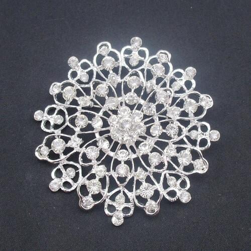 Fashion Large Round Elegant Vintage Rhinestone Snowflake Flower Style Silver Plated Star Pin Beautiful Brooch, Item No.: BH7469
