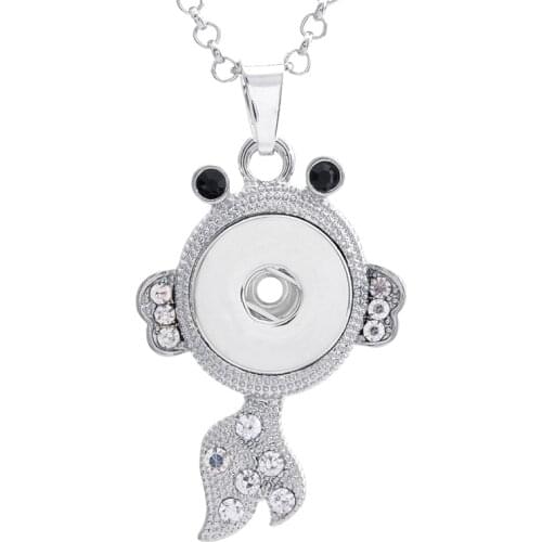 Trendy Rhinestone Lovely Fish pendant snap necklace 60cm keychain fit 18MM snap buttons Fashion jewelry DIY accessories XL0002