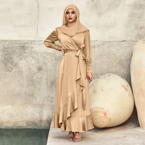 Muslim Fashion Womens casual maxi abayas for women Dress Abaya Dubai Clothing Caftan Irregular ruffled lace-up dress