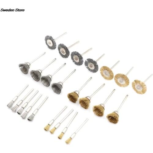 Brass Steel Wheel Dremel Wire Brush Set For Dremel Tools Accessories 24pcs/Set Burr Abrasive Head Deburring Drill Tools HOT