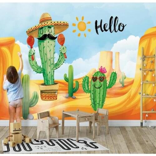 Cacti Wallpaper Mural for Kids Living Room Cactus Flower Photo Wallpapers Art Wall Decals Contact Paper Roll 3d Wall Murals