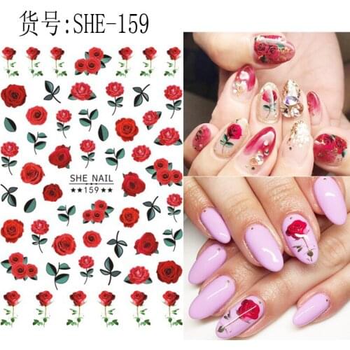 Newest SHE 159 dark flower design 3d nail sticker Japan Korea type DIY decal decoration tools for nail wraps