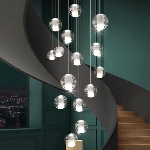 New led staircase chandelier modern minimalist living room bedroom crystal ball chandelier attic kitchen lamp furniture decorati
