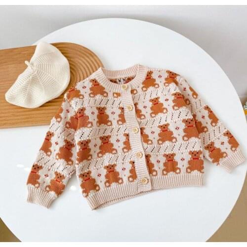 2021 Autumn New Baby Long Sleeve Sweater Kids Boys Bear Knit Cardigan Girls Knitted Sweater Fashion Children Coat Jacket