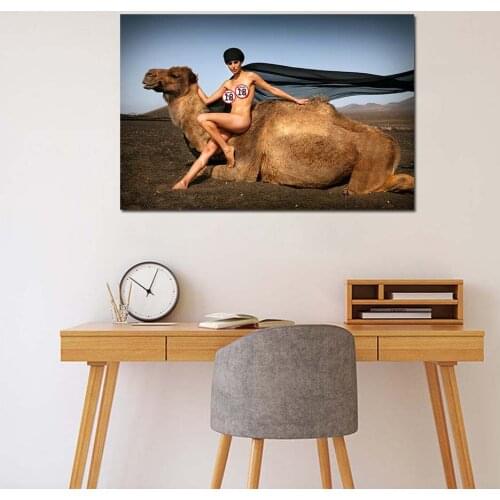 Sexy Girl and Camel Photo Wall Art Posters HD Modern Canvas Paintings Wall Pictures for Living Room Decor