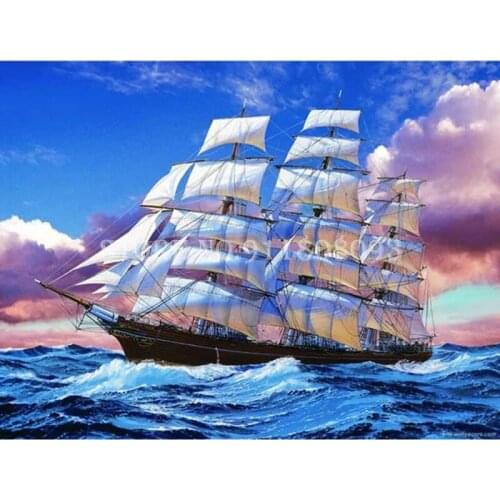 Full Diamond Embroidery 5D DIY Diamond Painting Sailboat Scenery Cross Stitch Kits Rhinestones Art Handmade Gift Home Decoration