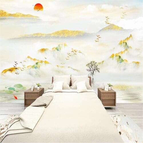 Milofi custom 3D wall paper decoration painting new Chinese marble pattern ink landscape TV background wall large mural