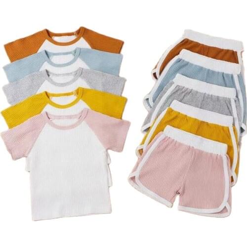 2 Pieces Summer Kids Baby Clothes Unisex Round Collar Short Sleeve Pullover+ Short Pants for Boys Girls 0-3 Years
