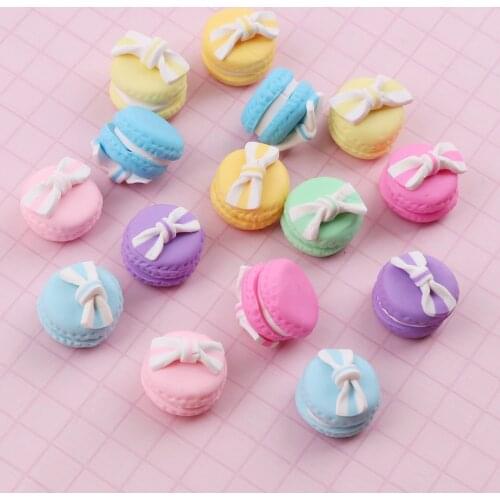 Mix Color 17mm 10pc Cute Handmade Macaron With Bow Clay Cotton Candy Polymer Clay Food Sweets Decoration Parts Crafts