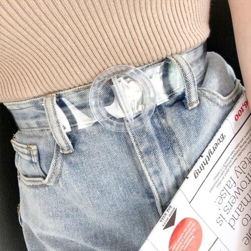 Non-hole Full Transparent Belt Ladies Simple Korean Heart Metal buckle Belts Fashion Jeans Waistband cinturon mujer