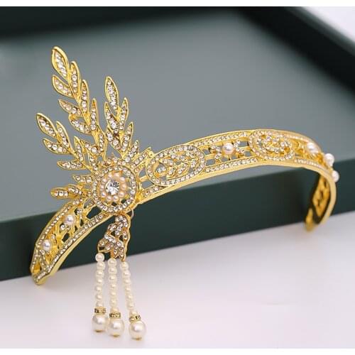 Luxury Gold Flower Wedding Hair Accessories Crystal Pearl Tiaras and Crowns Headband Hairband Bridal Diadem Women Hair Jewelry