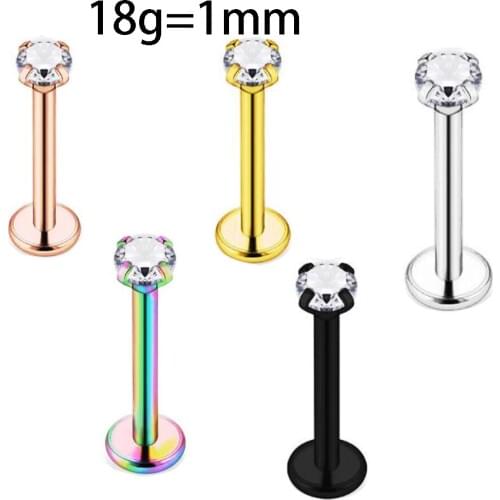 18g Silver Labret Lip Ring Zircon Anodized Internally Threaded Prong Gem 16G Tragus Helix Ear Piercing Earring women Wholeasales