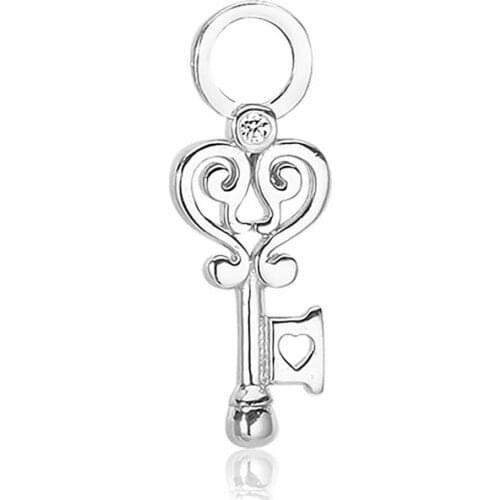 Valori Jewels Love Key, Zirconia White Gemstone, Rhodium Plated, Sterling Silver Earring Charm