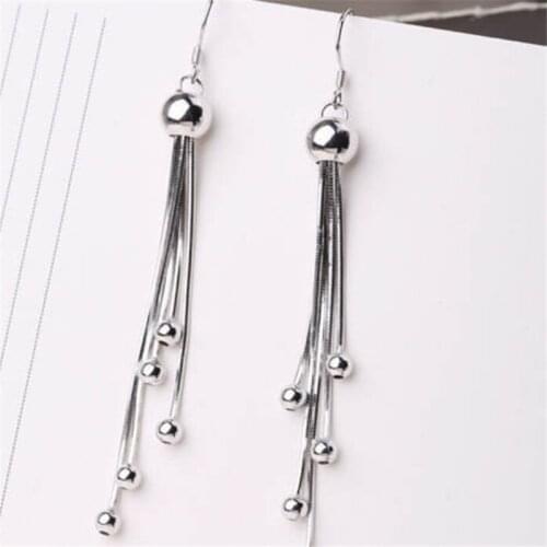 Jewelry Earrings For Women Round Bead Long Dangle Drop Silver Color Tassel Earrings With Tassels Drop Earrings Eardrop New