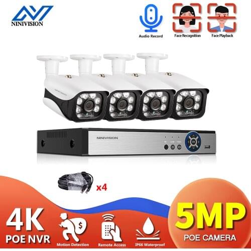 4CH 4K POE Network Video Security System 8MP H.265+ NVR With 5MP Audio Recording Weatherproof IP Camera CCTV Security Kit