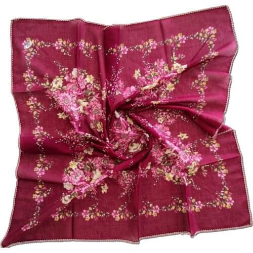 Fully Cotton Burgundy Scarf, Writing, Head Cover, Kerchief, Cheesecloth