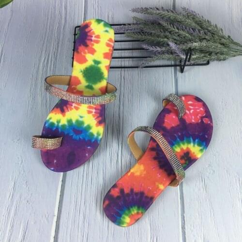 2021 Summer New Sandals Flat Open Toe Rhinestone Outdoor Beach Slippers Women Shoes Plus Size 41