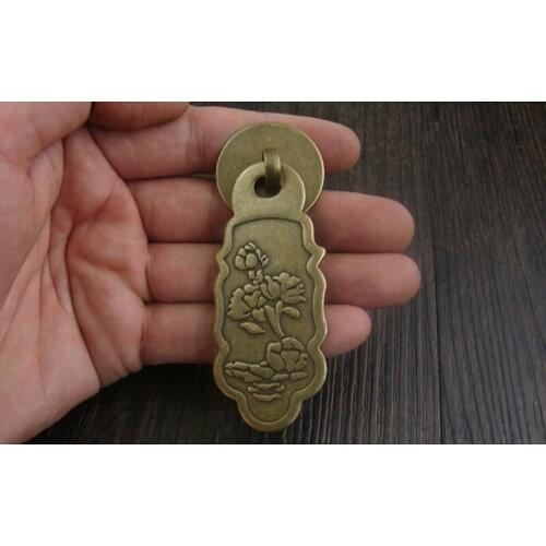 Vintage Brass Handle Lotus Flower Carved Handle Tab Drawer Cabinet Jewelry Box Decor Wooden Furniture Door Handles,8.6*3cm,4Sets