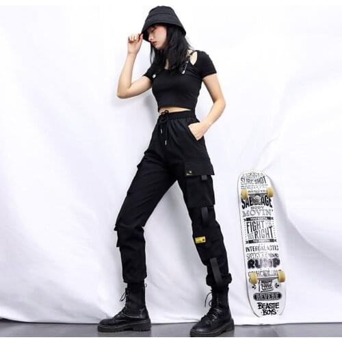 Womens cargo pants multi pocket harem pants female streetwear fashion ladies casual jogging pants elastic waist trousers S-5XL